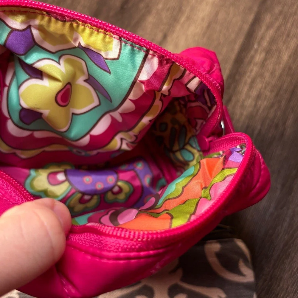 Vera Bradley Puffy Pink Cosmetic Bag & Thirty One Gray Damask Pouch Set, Makeup